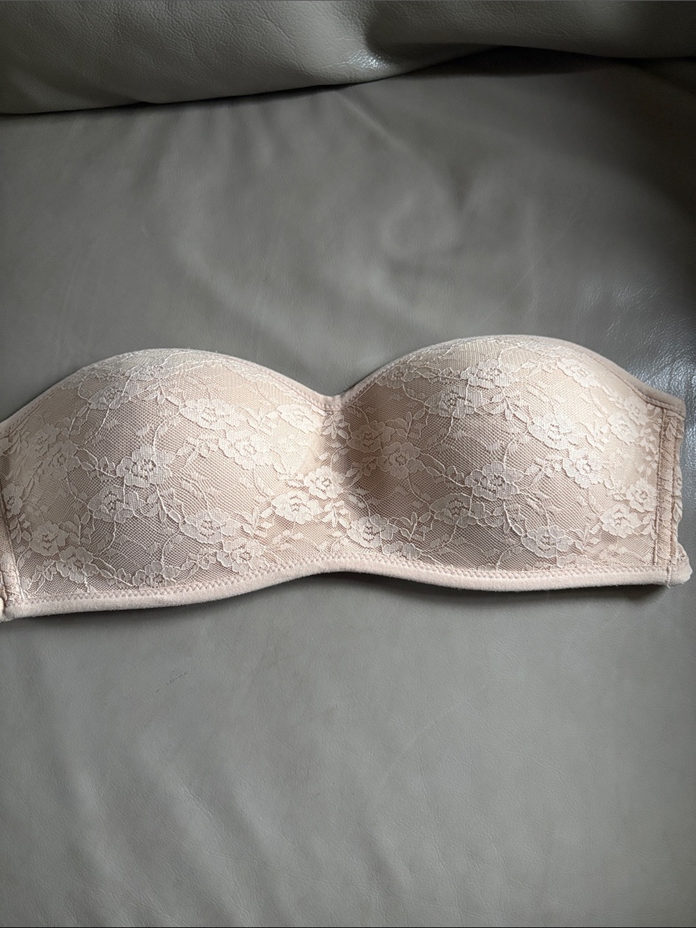 PINK Victoria's Secret Lace Strapless Bandeau - Light Beige